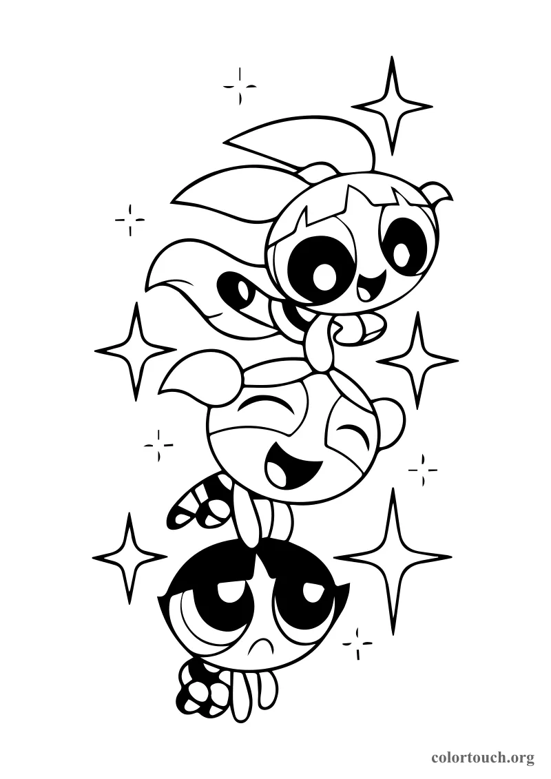 Powerpuff Girls Flying Coloring Page